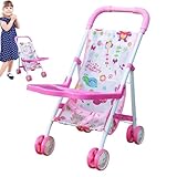 Kinderwagen für Puppen - Kinderfreundlicher Puppenwagen mit unterem Korb | Kinderwagen zum Spielen im Freien, Puppenzubehör für Kinder ab 3 Jahren, und Mädchen für unterwegs!