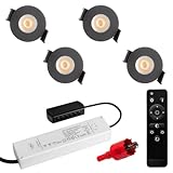 S-Polytec PREMIUM Mini LED- Einbauspots Warmweiss 3.000K, DIMMBAR, IP65, FUNK 3W Einbaustrahler Terrassenüberdachung, Bad, Sauna mit Fernbedienung (ANTHRAZIT, 4x LED-SET)