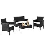 LEADZM Polyester Rattan Sitzgarnitur,Balkonmöbel,Gartenmöbel-Set,wetterfest,UV-Schutz, Sitzplätze für 4 Personen,Sofa für 2 Personen, 2 Einzelsessel, geeignet für Wohnzimmer, Balkon, Garten, Schwarz