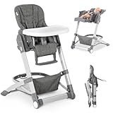 hauck Baby Hochstuhl Grow Up mit Liegefunktion ab Geburt - Babystuhl mit Tisch, Rollen, klappbar, mitwachsend und höhenverstellbar - Grau Melange