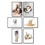 MJ-Graphics - 6er Poster Set Kaffee Brot Essen modern Küche & Esszimmer | 6x Din A4 | Küchendeko Wandbilder Wanddeko Bilder ohne Bilderrahmen