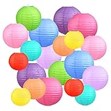 Encham 20 Stück Bunte Papierlaternen Lampions Papier Laterne Lampenschirm 10 Farbe 4 Größen für Feiertagen Hochzeit Party Geburtstage Gartenparty Babyparty Deko Innen und Außen