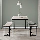 ML-Design Esstisch Set 3-teilig, Sonoma-Eiche, Esszimmer Set mit Tisch und 2 Bänken, Essgruppe für 4 Personen, Sitzgruppe Küchentisch Metallrahmen, Bartisch Set, Esszimmergruppe für Küche & Esszimmer