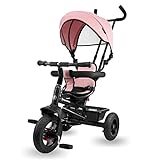 HyperMotion Dreirad für Kinder von 1 Jahr bis 20 kg, Kinderfahrräder, 1–4 Jahre, Kinderfahrrad mit Schiebelenker, Dreirad, Elterngriff, rosa Dreirad