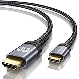 JSAUX Mini HDMI to HDMI Cable 2M [4K @ 60Hz, 18Gbps] Mini HDMI to HDMI Nylon Braided Cable Support 4K, 1080P, 2K @ 120Hz, 3D, HDR, ARC, Bi-Directional for Camera, Laptop, TV, Monitor, Projector Grey…