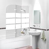 Jayseuw Duschwand für Badewanne 120x140cm, 3-Teilig Faltbar Duschwand Badewanne,mit 6mm ESG Sicherheitsglas,Badewannen Duschwand weiße Streifen,Glas Badewannenwand mit Badewannenaufsatz