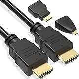 Retoo HDMI-Kabel 3in1 1,5m Adapter zu Mini-HDMI und Micro-HDMI unterstützt Full HDTV 1080P Multifunktionales HDMI Kabel für TV/Projektor/Monitor/Digitalkamera Micro und Mini HDMI-Adapter