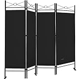 DEUBA® Trennwand 180x160cm 4 teilig Blickdicht Freistehend Faltbar Stabil Indoor Wohnzimmer Schlafzimmer Büro Raumteiler Spanische Wand Paravent Schwarz