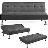 Yaheetech Klappsofa mit Schlaffunktion | 3-Sitzer Sofa Couch Gästebett Klappbett | Schlafsofa Sofabett | Bezug aus Polyester | 350kg belastbar Dunkelgrau