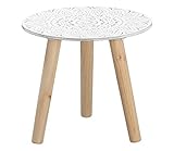 Spetebo Kleiner Beistelltisch 30x30 cm - weiß/Natur mit Dekor - Deko Holz Tisch Couchtisch Sofatisch Blumenhocker