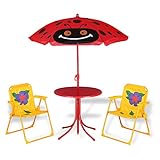 Spielwerk® Kindersitzgruppe Garten mit Sonnenschirm höhenverstellbar 2X Klappstuhl UV Schutz abgerundete Ecken Tisch Stühle Outdoor Sitzgruppe Kinder