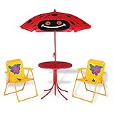 Spielwerk® Kindersitzgruppe Garten mit Sonnenschirm höhenverstellbar 2X Klappstuhl UV Schutz abgerundete Ecken Tisch Stühle Outdoor Sitzgruppe Kinder