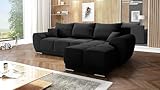 Easy4You Ecksofa Schwarz Plush Velvet L-Form 291 x 85 x 183 cm mit Schlaffunktion und Stauraum - Schlafsofa mit Bettkasten und Kissen - Moderne Wohnzimmermöbel – Stoff: Plush Velvet 99