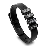 TMT personalisiertes Armband mit Namen (1-6) | schwarz braun Lederarmband Herren mit Gravur | Perfektes Geschenk für Papa Opa, Vatertagsgeschenk personalisiert und Papa Geschenk Geburtstag
