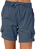 Imuedaen Damen Cargo Shorts Sommer Casual Kurze Hosen Bermuda Stoffhose Outdoorhose Strand Shorts mit Taschen (A Marine 2, XXL)