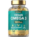 Omega 3 Vegan 1500mg aus Algenöl | 60 Kapseln Hochdosiert | 450 mg ALA und 240 mg DHA pro Portion | von Horbaach