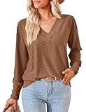 Beluring Longshirt Damen Lässige Langarm Oberteile Sexy V-Ausschnitt Schönes Tops Braun M