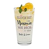 Herz & Heim® Muttertagsgeschenk Trinkglas mit Aufdruck - Glück ist eine Mama wie dich zu haben