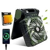 GY Camping Ventilator mit 10000mAh Akku, Timer, 4 Geschwindigkeiten, USB-Tischventilator, wiederaufladbare 10400mAh Batterie, Tragbarer Solarventilator für Outdoor-Camping, Stromausfall, Angeln, Büro