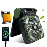 GY Camping Ventilator mit 10000mAh Akku, Timer, 4 Geschwindigkeiten, USB-Tischventilator, wiederaufladbare 10400mAh Batterie, Tragbarer Solarventilator für Outdoor-Camping, Stromausfall, Angeln, Büro