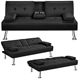 Yaheetech Klappbares Schlafsofa Couch Sofa mit Schlaffunktion Bettsofa mit Großer Liegefläche von 167 cm L × 94 cm B fürs Wohnzimmer/Schlafzimmer/Heimkino/Gästezimmer Schwarz