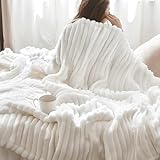 BEDSURE Kuscheldecke Flauschig Decke Fleecedecke – Weiche Warme Grobe Korddecke Gemütlicher Überwurf Für Bett und Couch, Wollweiß, 150 x 200 cm
