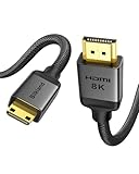 Silkland 8K Mini HDMI auf HDMI Kabel 2.1 2M, 8K@60Hz 4K@120Hz, 48Gbps High Speed ​​HDMI auf Mini HDMI Kabel Bidirektional HDR eARC kompatibel mit Kamera Raspberry Pi Zero Grafikkarte Tablet Projektor