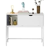 SoBuy FSB21-W Konsolentisch Beistelltisch Flurtisch mit 1 Klappe und Fach Sideboard Weiß BHT ca: 92x80x30cm