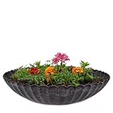 matches21 Pflanzschale für draußen - 35 cm große Dekoschale schwarz geriffelt als Blumentopf Pflanztopf - runde Blumen-Schale für Garten, Balkon oder Friedhof als Grabschale