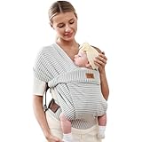 vrbabies Babytrage für Neugeborene ab Geburt Extra Weich, Bauchtrage Baby-Tragetasche Ergonomisch (Striped Grey)