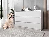 Furnix Kommode mit 6 Schubladen 120 x 37 x 76 cm in weiß matt - Schubladenkommode Holz Mehrzweckschrank für Flur Schlafzimmer Wohnzimmer Badezimmer Kinderzimmer als Sideboard Highboard Kippschutz