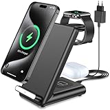 Kabelloses Ladegerät, 3 in 1 Wireless Charger for iPhone 15/14/13/12/11 Pro/Pro Max/XS/XR, Ladestation Kompatibel mit i-Watch Ultra 9 8 7 6 SE 5 4 3 und Air Pods 3/Pro 2- mit 20W USB C Ladegerät