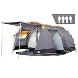 CampFeuer Zelt Super+ für 4 Personen | Grau/Schwarz (Orange) | Großes Tunnelzelt mit 2 Eingängen und Vordach, 3000 mm Wassersäule | Gruppenzelt, Campingzelt, Familienzelt