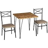 HOMCOM Esszimmer Set 3 Teile bestehend aus 1 Tisch 74x74x76 cm und 2 Stühlen 42x50x91,5 cm mit Stahlbeinen Moderner Stil für Küche Innen Wohnzimmer Braun und Schwarz