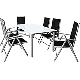 Casaria® Gartenmöbel Set 6 Stühle mit Tisch 150x90cm Aluminium Sicherheitsglas Wetterfest Klappbar Modern Terrasse Balkon Möbel Sitzgruppe Garnitur Bern