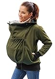 Be Mama - Maternity & Baby wear Wasserdichte ALL-WEATHER 3in1 - Tragejacke & Umstandsjacke & Damenjacke in einem aus SOFTSHELL (Wassersäule: 10.000 mm) (3in1 / Khaki ZIP, S-M)