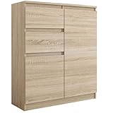 Framire S-2 Kommode in Sonoma Eiche, Kommode mit 2 Schubladen, 2 Türen, Schrank für Schlafzimmer, Wohnzimmer, Bad, 98 x 80 x 40 cm