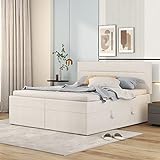 Tkopy Boxspringbett 140x200 mit Bettkasten, Doppelbett Polsterbett mit Lattenrost, Bett, Betten, Bettgestell mit Stauraum, Schlafzimmer Komplett, Stauraumbett (Beige, Doppelbett 140x200) Ohne Matratze