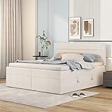 Tkopy Boxspringbett 140x200 mit Bettkasten, Doppelbett Polsterbett mit Lattenrost, Bett, Betten, Bettgestell mit Stauraum, Schlafzimmer Komplett, Stauraumbett (Beige, Doppelbett 140x200) Ohne Matratze