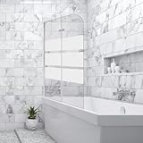 Vigevee Duschwand für badewanne, 100x140cm Duschwand, Faltbare 2 teilige Glas Duschtrennwand, 6mm EGS Sicherheitsglas Duschabtrennung badewanne, Weiße Streifen Duschwand für dusche, Badewannenaufsatz