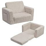 BEJOY Kindersofa Aufklappen 2 in 1 Schlafsofa, Kindersessel, Sherpa Kinder Couch Ausklappbar Kinder Sofa für Kinderzimmer Kindertags- und Geburtstagsgeschenk für Mädchen und Jungen, Hellgrau