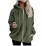 NSICBMNO Kapuzenjacke mit Reißverschluss für Damen, übergroßes Sweatshirt, Teddy-Fleece-Jacke, durchgehender Reißverschluss, Kapuzenjacke, Wintermäntel, flauschige Strickjacken, warme Mäntel,