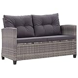 vidaXL Gartensofa 2-Sitzer mit Kissen Lounge Sofa Gartenmöbel Gartenbank Bank Rattansofa Balkon Terrasse Garten Grau 124cm Poly Rattan