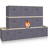 Lifewit 10 Stück Aufbewahrungsbox aus Stoff, Faltbar Aufbewahrungswürfel Boxen Aufbewahrung Ordnungsboxen aus Vliesstoff mit Griff für Kisten Kallax Boxen Regal 26,5 X 26,5 X 28 cm, Grau