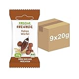 FRECHE FREUNDE Bio Kakao Würfel, Müsli Snack für Kinder, ohne Zusatzstoffe, vegan, 9er Pack (9 x 20 g)