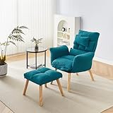 CLIPOP Relaxsessel mit Hocker Verstellbarer Lesesessel mit 6 Positionen Extra Dick Gepolsterter Lehnstühle Liegesessel Fernsehsessel Ohrensessel mit Liegefunktion (Blau)