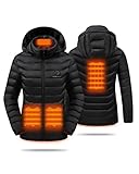 HEWINZE Beheizbare Jacke Damen mit kapuze,Warme Pufferjacke Damen mit akku 5V 10000mAh,Winterjacke für Outdoor Wandern Jagd Motorrad Camping