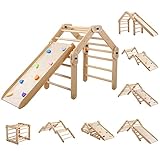 Dripex 8 in 1 faltbares Klettergerüst Kletterdreieck Set mit doppelseitiger Rutsche/Kletterwand - Indoor Montessori Holzspielzeug - Multi-Kombinationen für Kleinkinder ab 1 Jahr