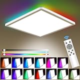 Deckenleuchte Dimmbar mit Fernbedienung: 24W RGB Farbwechsel Deckenlampe LED Panel 3000K-6500K, 3200LM und 13-Farben Backlight,Quadrat Wasserdicht IP54 für Schlafzimmer Badezimmer Küche Wohnzimmer