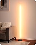 EDISHINE Stehlampe Wohnzimmer, LED Stehlampe Dimmbar, 3000K warmweiße Stehleuchte mit Memory-Funktion, höhenverstellbar 146 cm, moderne Standleuchte für Schlafzimmer und Büro, Schwarz